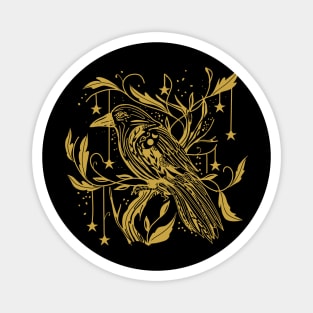 Vintage golden Raven Moon Magnet